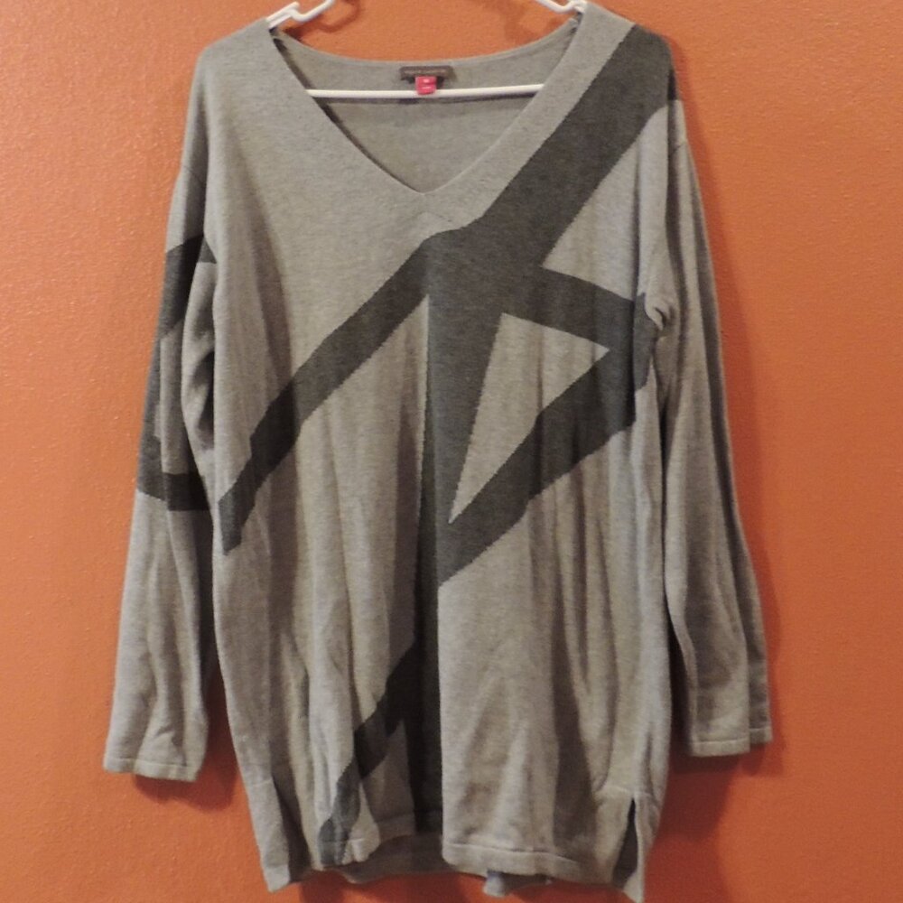 Vince Camuto Shirt Woman Medium Grey Stripe Outdoor Camp Fire Shirt